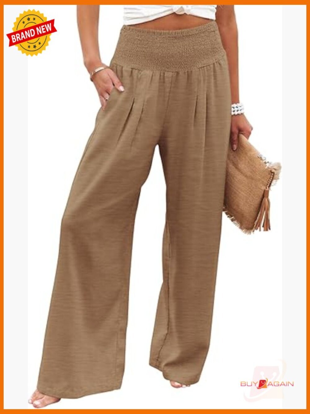 Womens Elastic High Waisted Palazzo Pants Casual Wide Leg Long Lounge